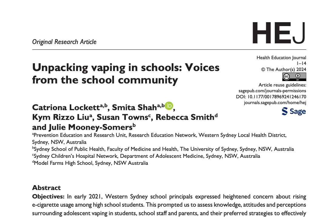 Unpacking vaping in schools: Voices from the school community [JOURNAL ARTICLE]