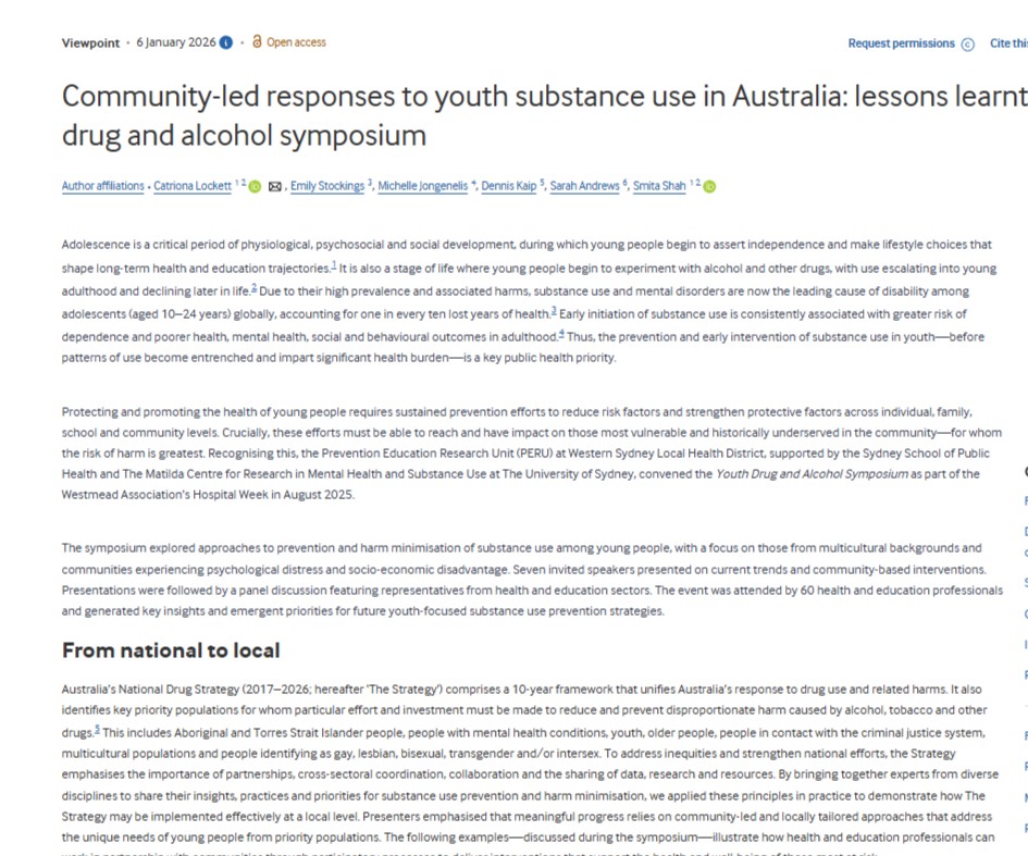 Community-led responses to youth substance use in Australia: lessons learnt from the youth drug and alcohol symposium